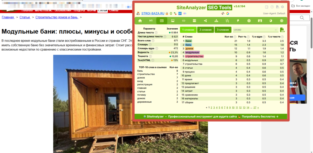 SiteAnalyzer SEO Tools: Free Meta & SEO Checker (расширение для браузера), которое помогает анализировать контент конкурентов прямо на их страницах